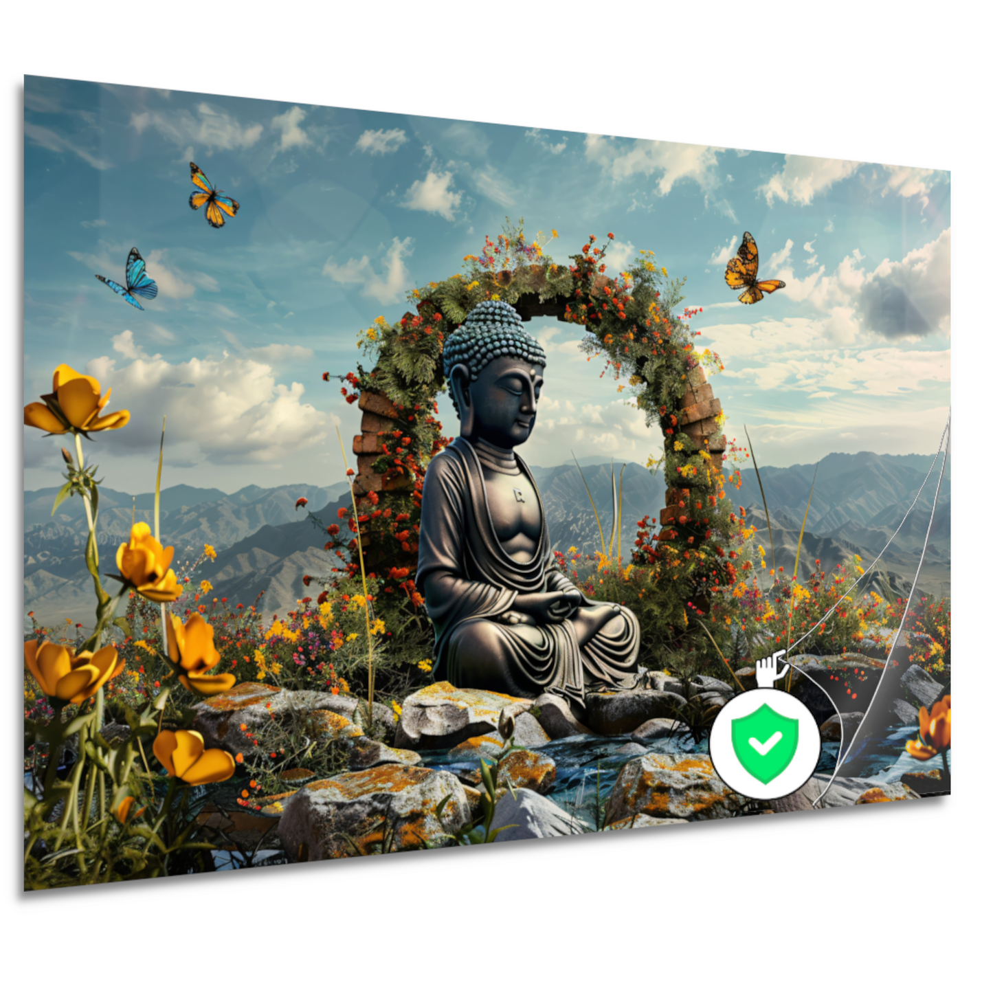 Meditatieve Boeddha Temidden van Bloemenpracht poster