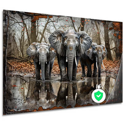 Olifanten met Waterreflectie in Boslandschap poster