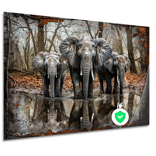 Olifanten met Waterreflectie in Boslandschap poster