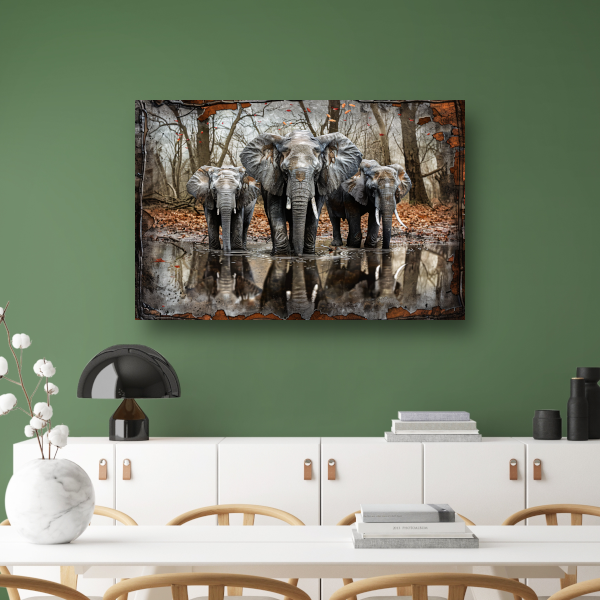 Olifanten met Waterreflectie in Boslandschap poster