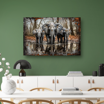 Olifanten met Waterreflectie in Boslandschap poster