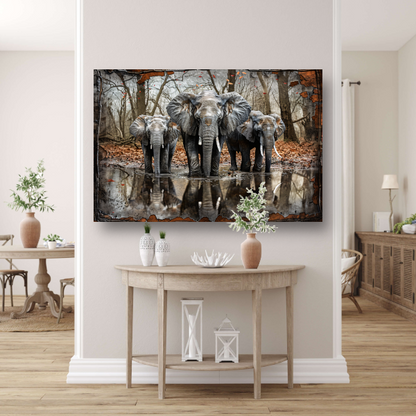 Olifanten met Waterreflectie in Boslandschap poster