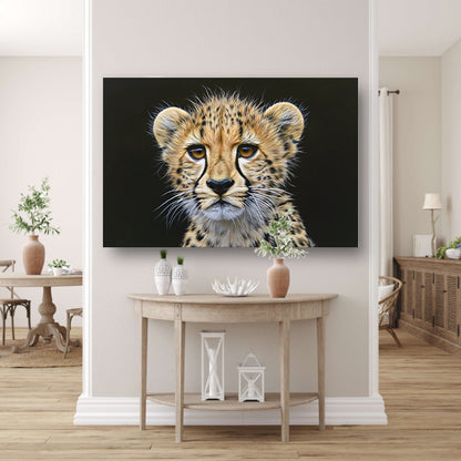 Realistisch schilderij van jonge cheeta canvas