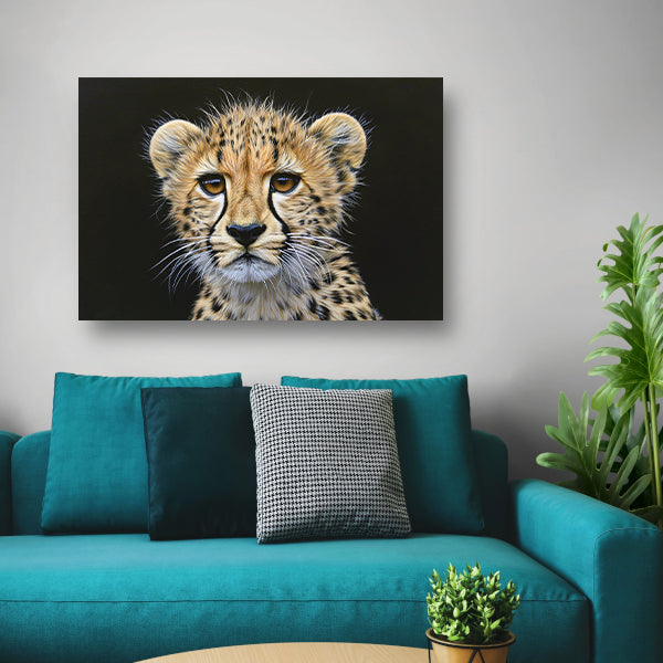 Realistisch schilderij van jonge cheeta canvas