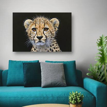 Realistisch schilderij van jonge cheeta canvas