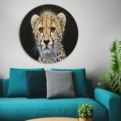 Realistisch schilderij van jonge cheeta aluminium muurcirkel
