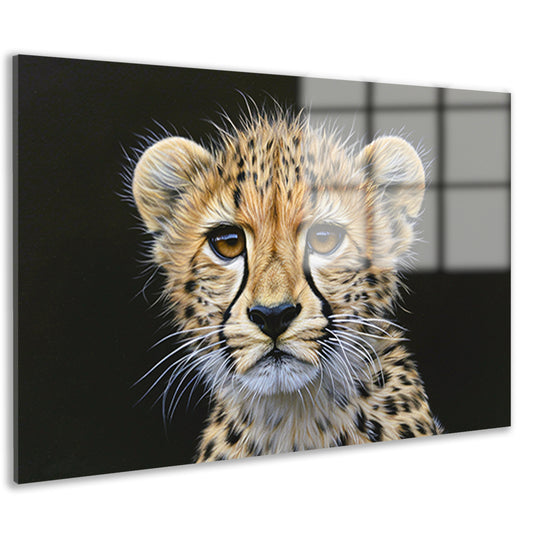 Realistisch schilderij van jonge cheeta acrylglas