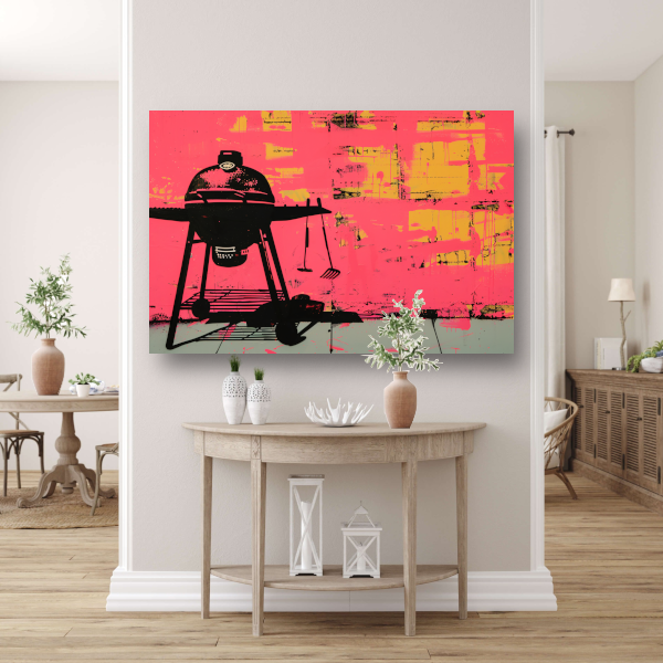 Roze Muur Barbecue canvas met baklijst