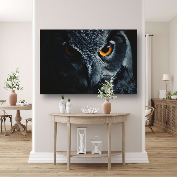 De hypnotiserende ogen van de uil canvas met baklijst