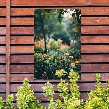 Kleurrijke Bloemenzee in Zachte Ochtendzon tuinposter