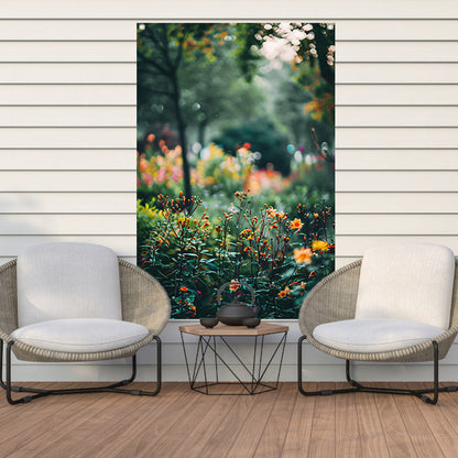 Kleurrijke Bloemenzee in Zachte Ochtendzon tuinposter