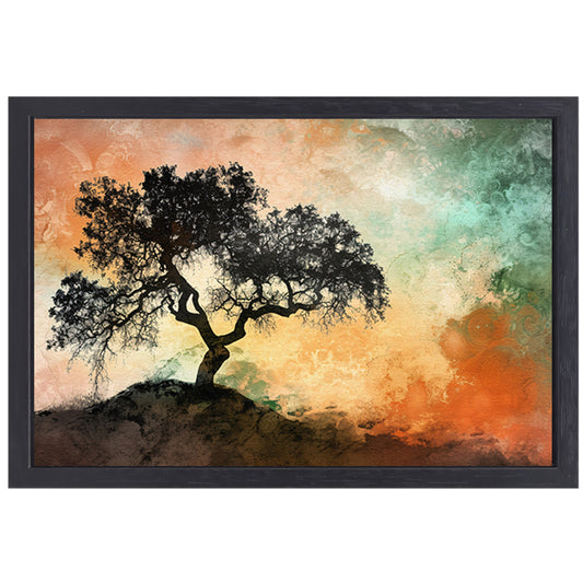 Silhouet van boom met kleurrijke achtergrond canvas met baklijst
