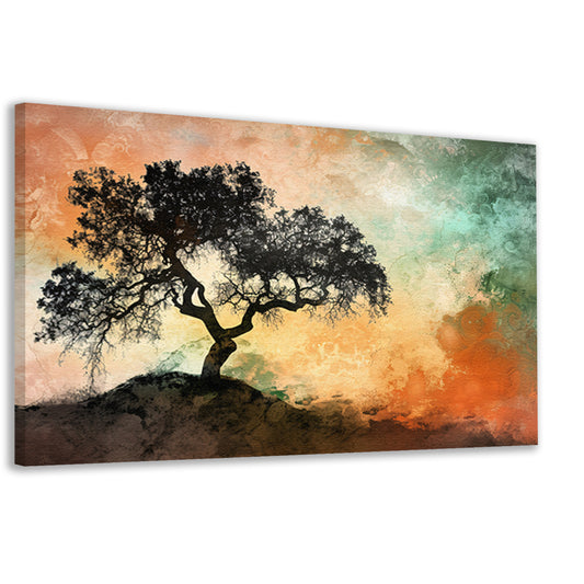 Silhouet van boom met kleurrijke achtergrond canvas