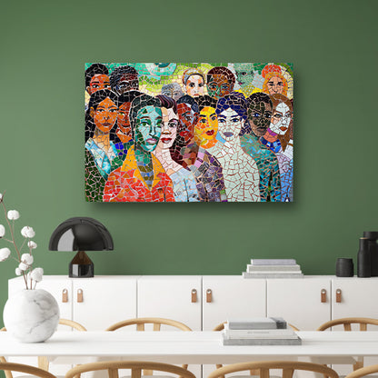 Kleurrijk mozaïekportret van diverse gezichten canvas