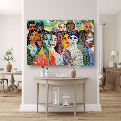 Kleurrijk mozaïekportret van diverse gezichten canvas