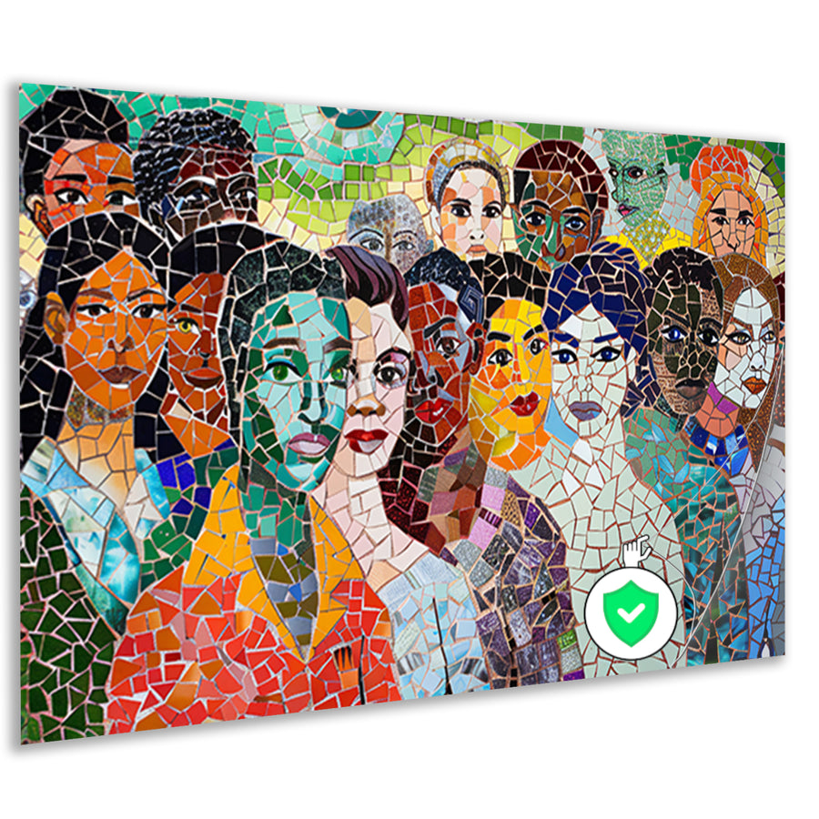 Kleurrijk mozaïekportret van diverse gezichten poster