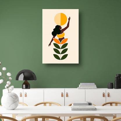 Minimalistische print van vrouw en zon canvas