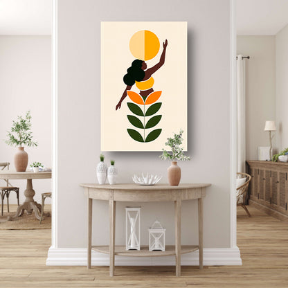 Minimalistische print van vrouw en zon canvas