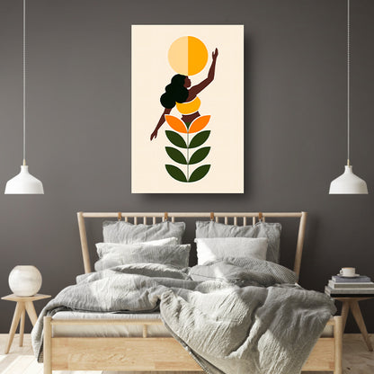Minimalistische print van vrouw en zon canvas