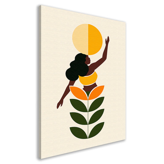 Minimalistische print van vrouw en zon canvas