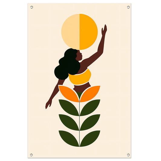 Minimalistische print van vrouw en zon tuinposter