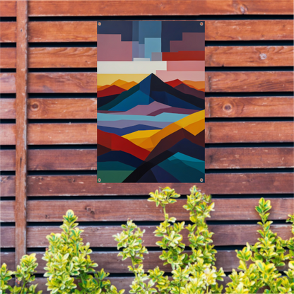 Geometrische Abstractie van een Berglandschap tuinposter
