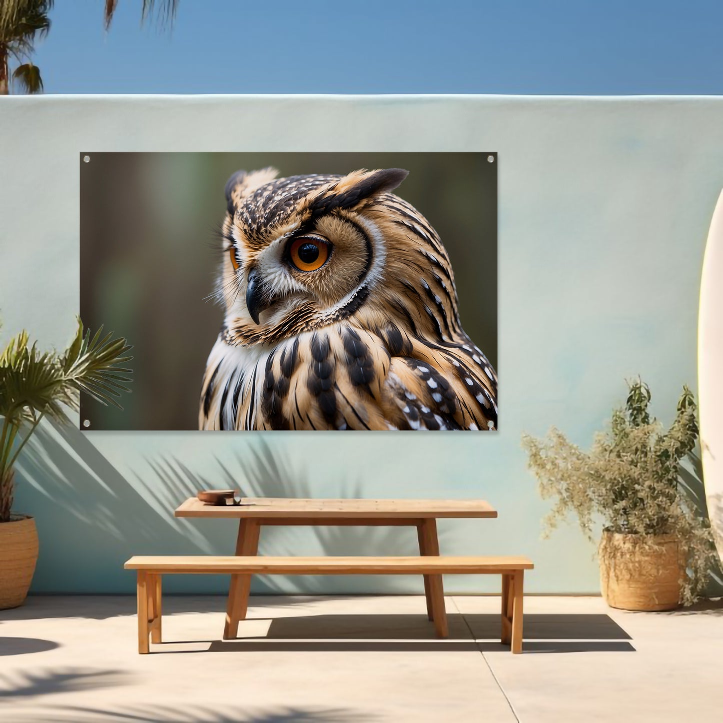 Prachtige close-up foto van een uil tuinposter