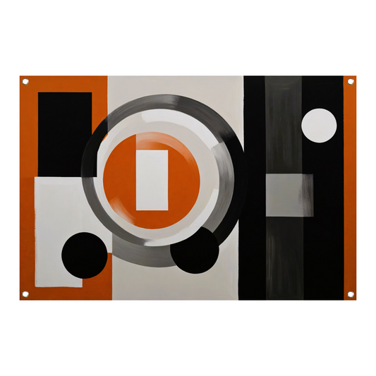 Minimalistische Harmonie in Oranje en Grijs tuinposter