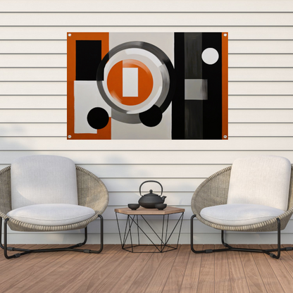 Minimalistische Harmonie in Oranje en Grijs tuinposter