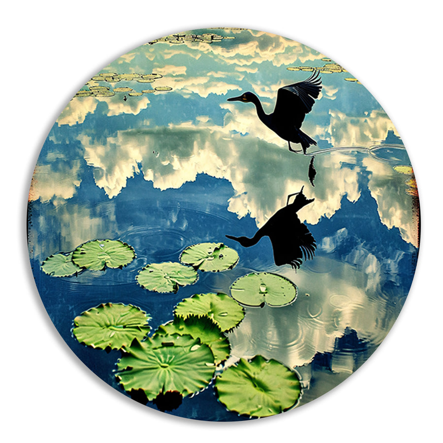Vogel boven water met reflectie   forex muurcirkel