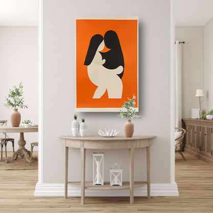 Minimalistische omhelzing in oranje canvas