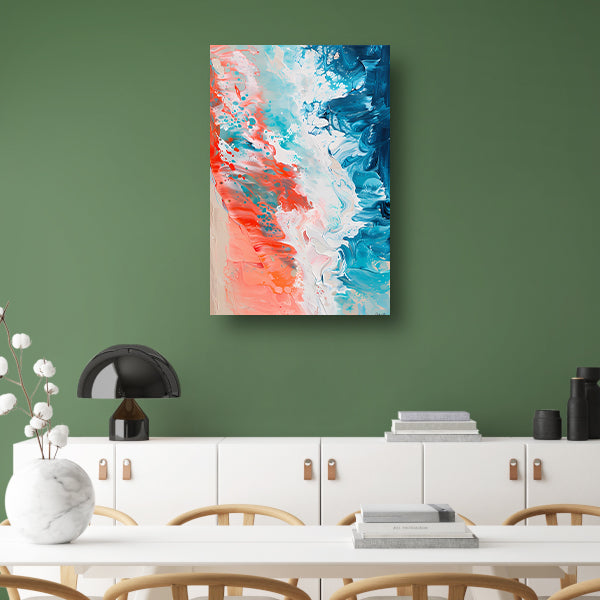 Kleurrijk abstract strandlandschap schilderij canvas met baklijst