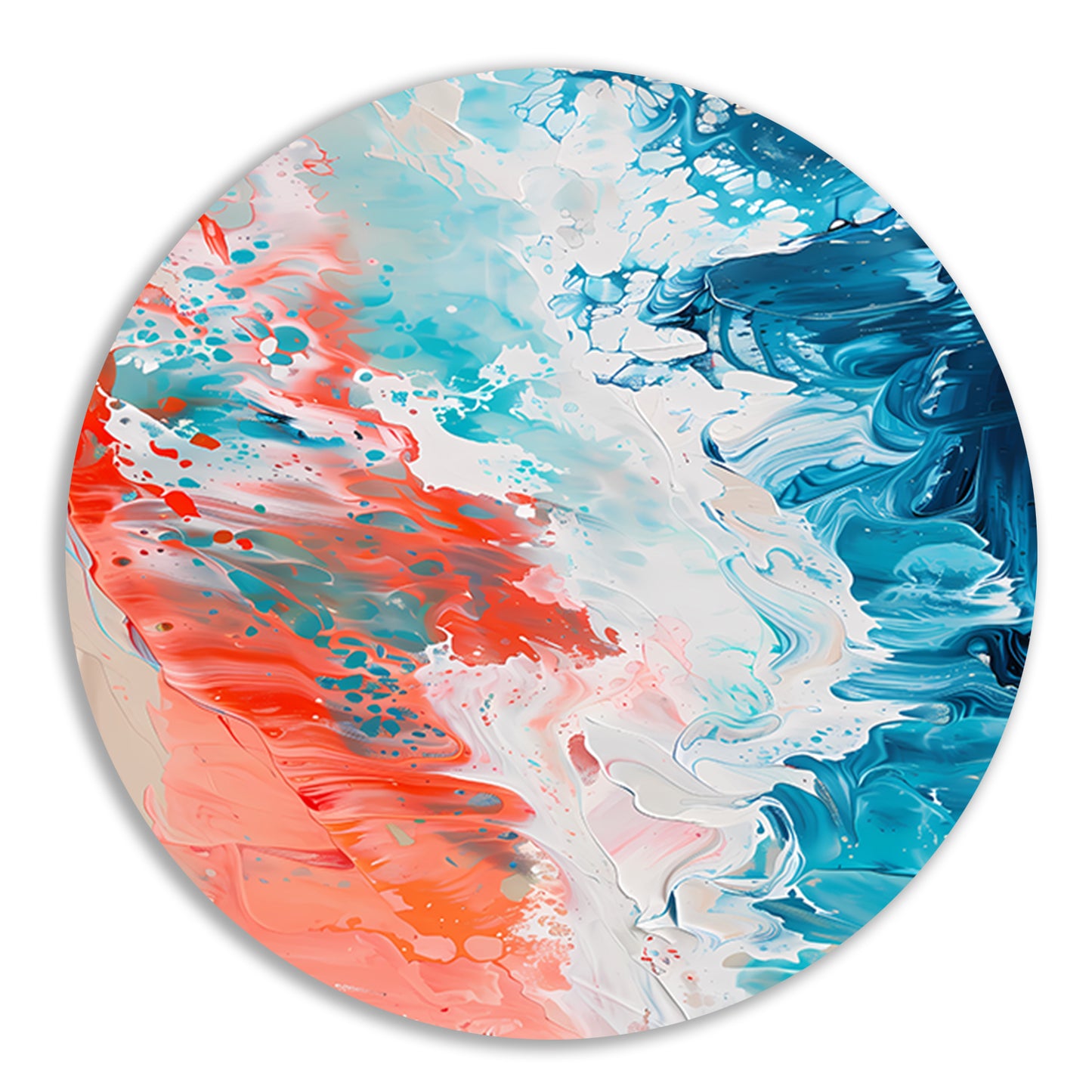 Kleurrijk abstract strandlandschap schilderij aluminium muurcirkel