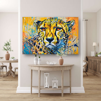 Dynamisch en kleurrijk schilderij van een cheetaposter