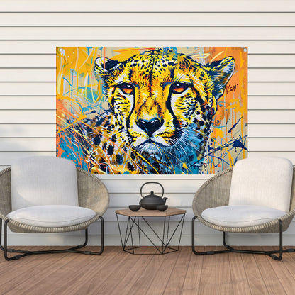 Dynamisch en kleurrijk schilderij van een cheeta tuinposter