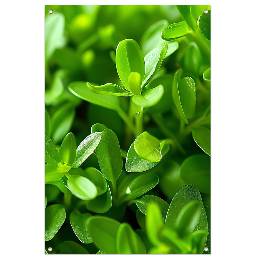 Close-up van Groene Planten met Dauwdruppels tuinposter
