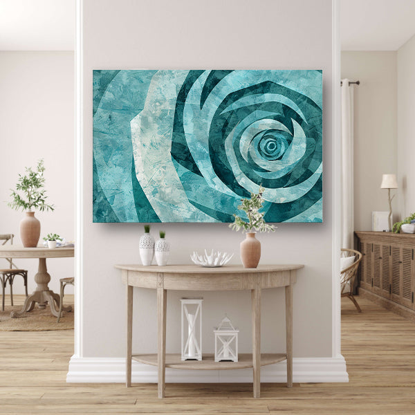 Abstracte turquoise roos in geometrische vormen poster