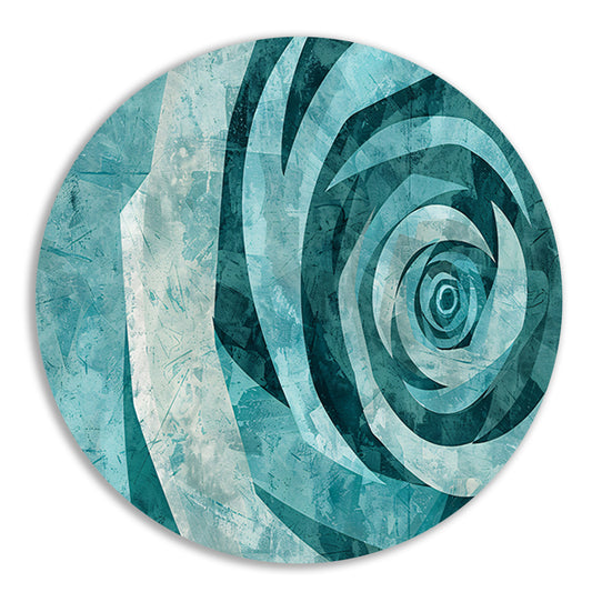 Abstracte turquoise roos in geometrische vormen aluminium muurcirkel