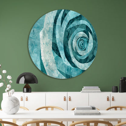 Abstracte turquoise roos in geometrische vormen aluminium muurcirkel