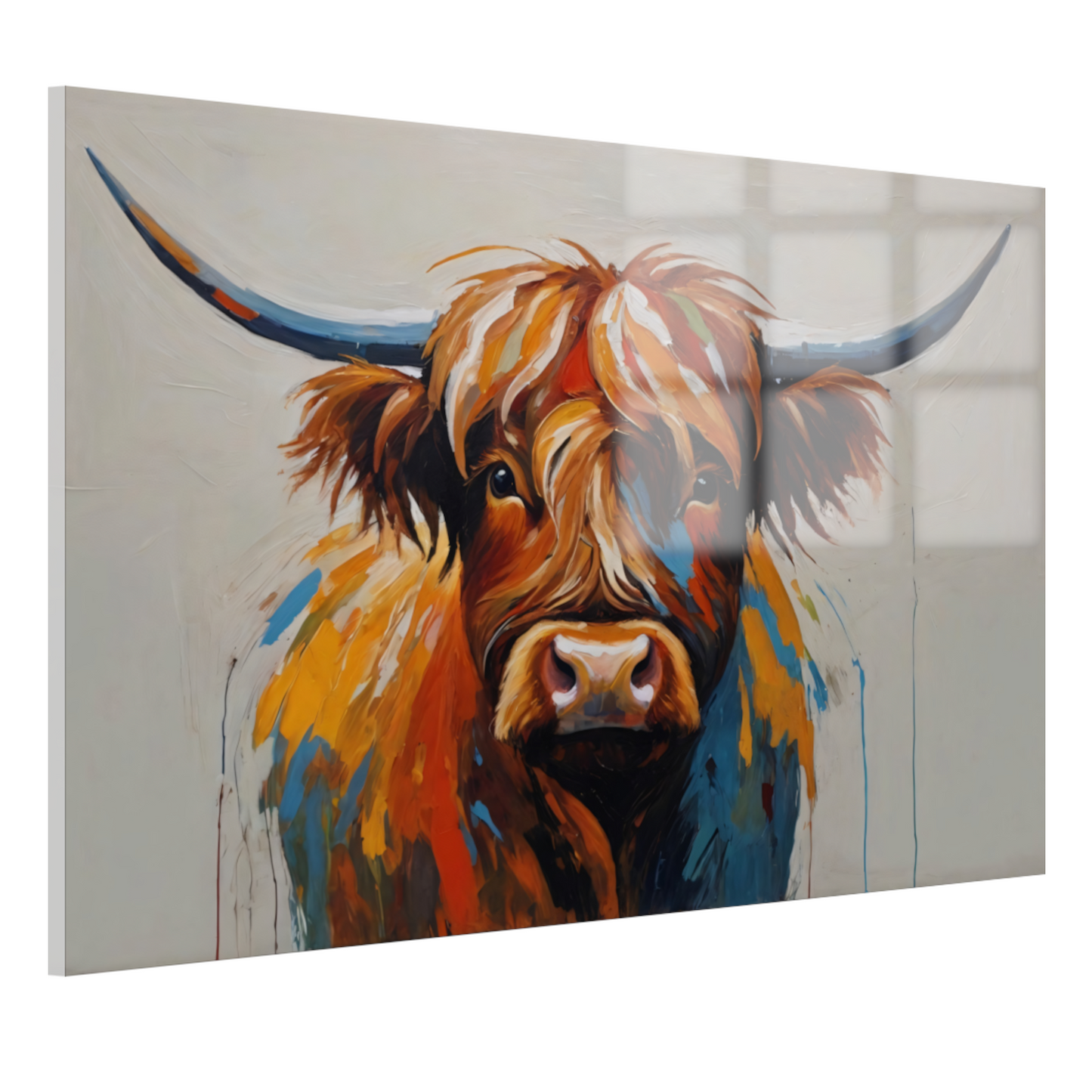 Levendige Highland Koe, Moderne Kunstinterpretatie acrylglas