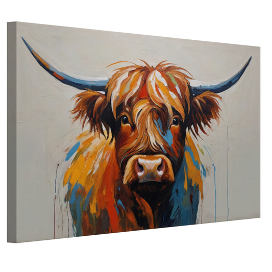 Levendige Highland Koe, Moderne Kunstinterpretatie canvas