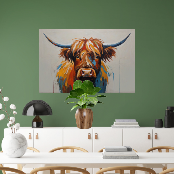 Levendige Highland Koe, Moderne Kunstinterpretatie acrylglas