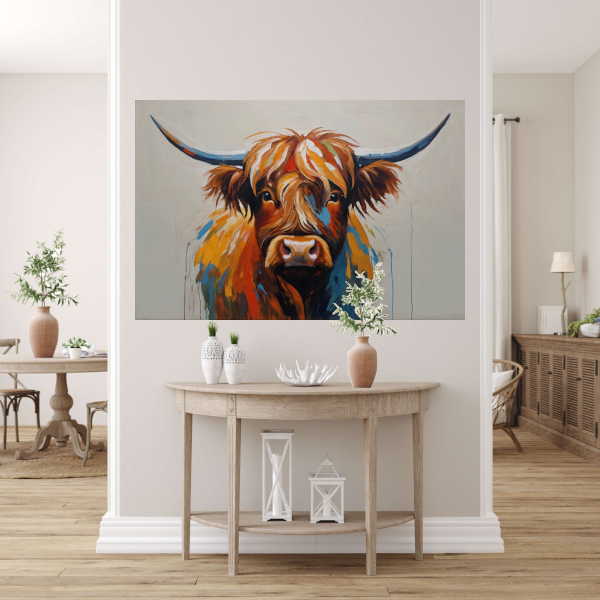 Levendige Highland Koe, Moderne Kunstinterpretatie acrylglas