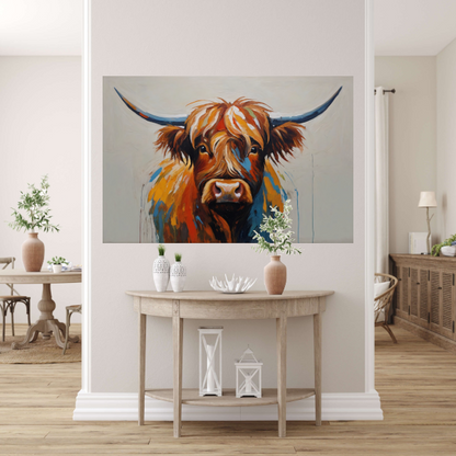 Levendige Highland Koe, Moderne Kunstinterpretatie acrylglas
