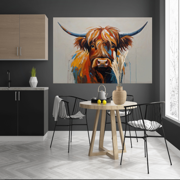 Levendige Highland Koe, Moderne Kunstinterpretatie acrylglas