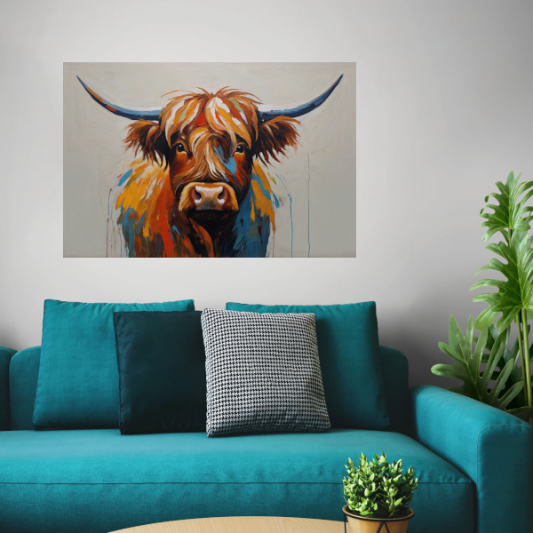 Levendige Highland Koe, Moderne Kunstinterpretatie acrylglas
