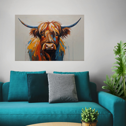 Levendige Highland Koe, Moderne Kunstinterpretatie acrylglas