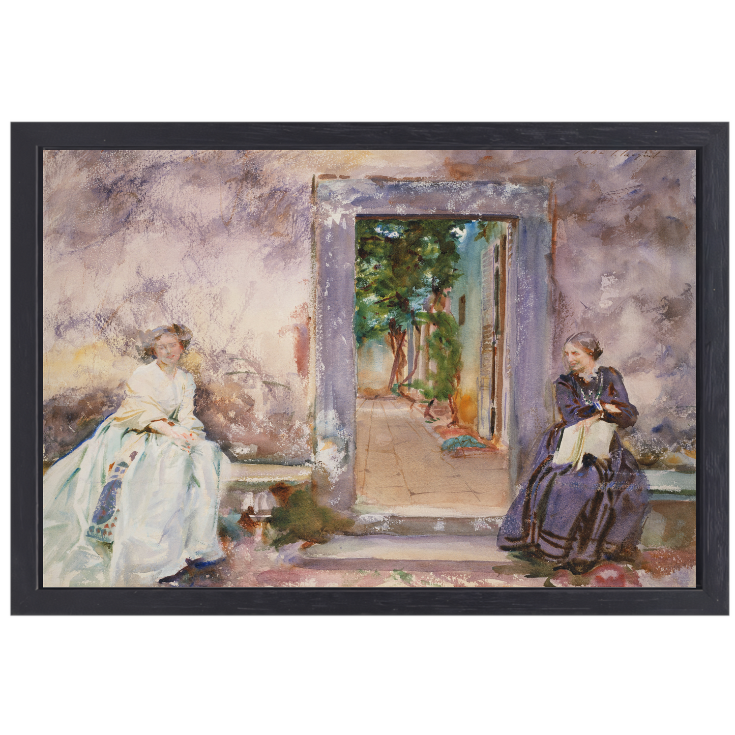 De Tuinmuur - John Singer Sargent canvas met baklijst