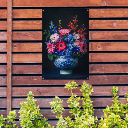 Bloemrijk stilleven in een Delfts blauwe vaas tuinposter