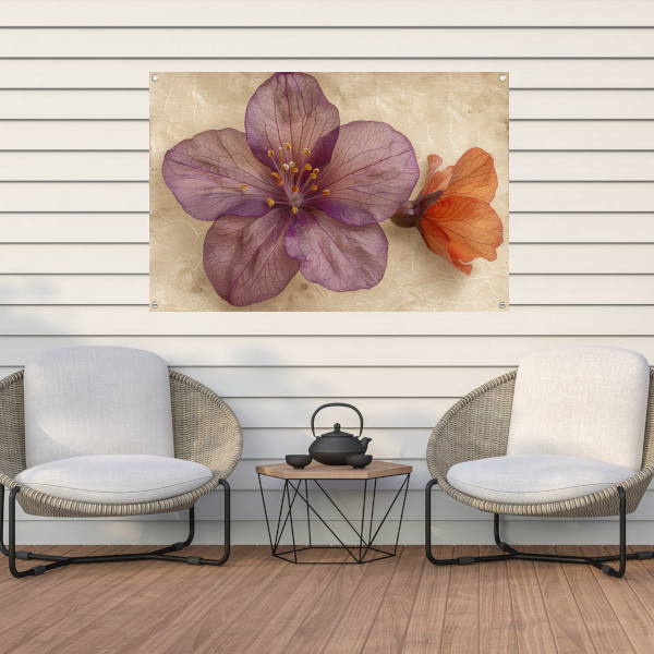 Paarse bloem met vintage achtergrond tuinposter